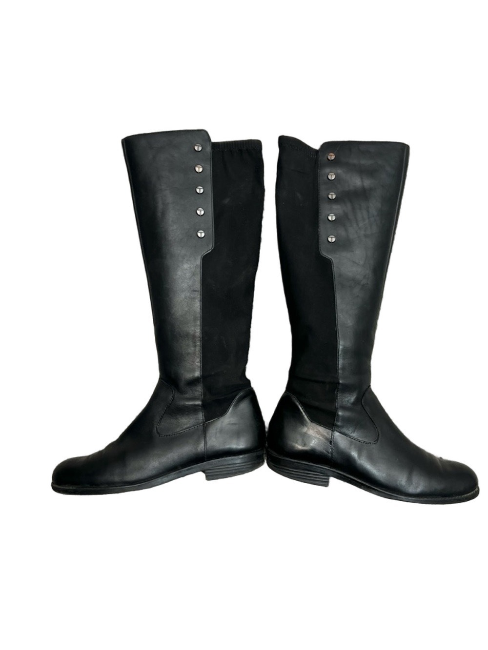 Tahari Brady minimalist old money black leather tall flat riding boots 7
